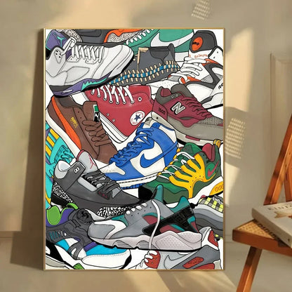 Classic Abstract Wall Art, Graffiti Popular Fashion Sneakers, HD Canvas Print Poster, Home Living Room Bedroom Decoration