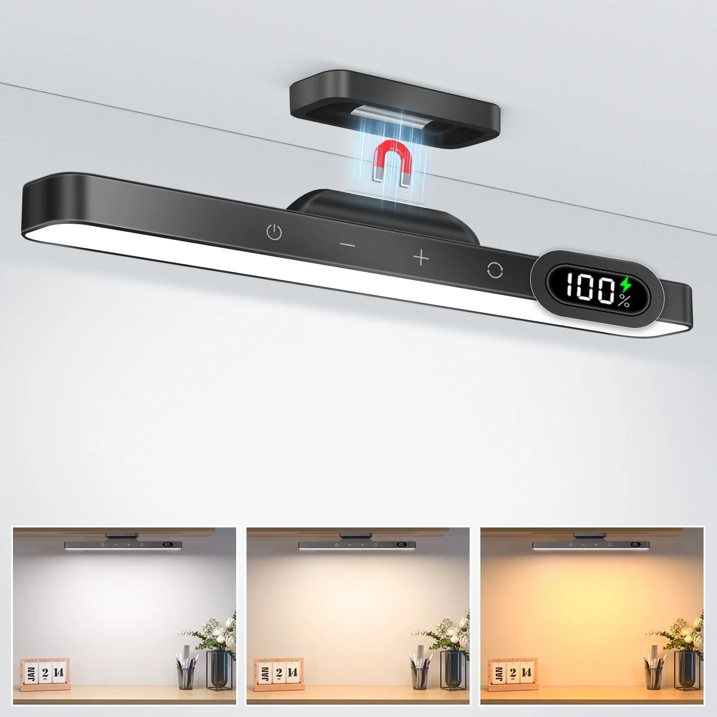 Rechargeable Dimmable Night Light with 3-Color LED Cabinet Lighting