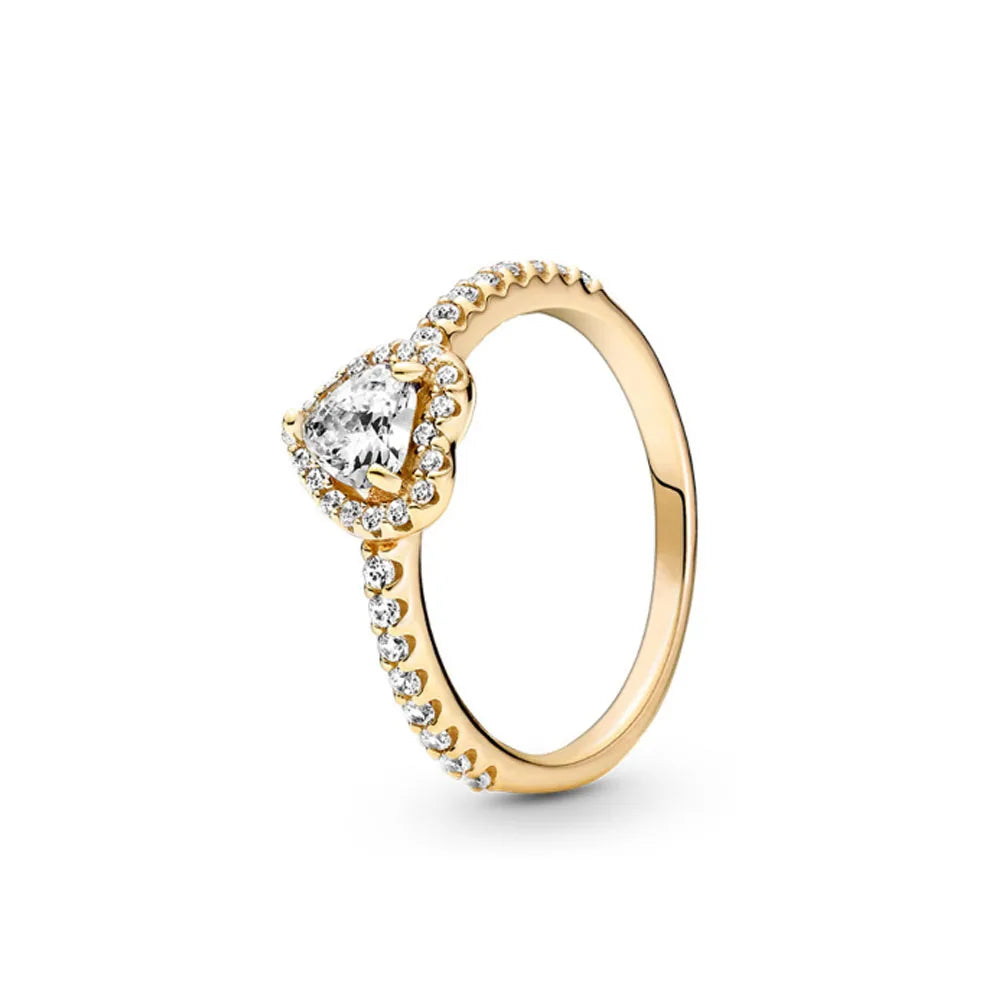 Gold Sun Heart Bow Ring | 925 Sterling Silver Zircon Ring for Women