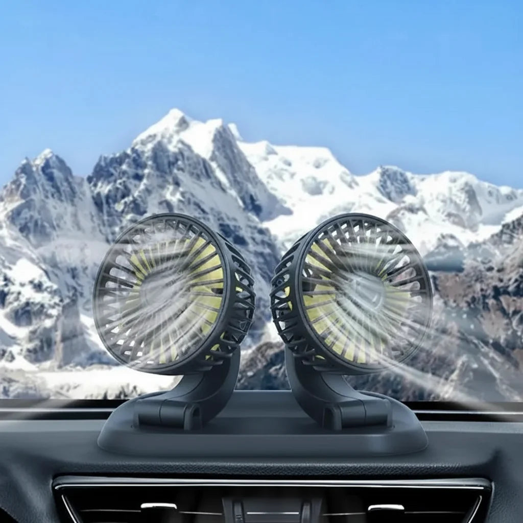 Dual Head Car Fan | 12 Volt Portable Fan with 3-Speed Settings | Compact Design for Enhanced Air Circulation