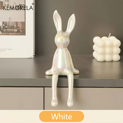 1 LAPIN Assis aux Longues Oreilles en Céramique Ornements de Chambre Statue Luxe Décoration d'Intérieur Accessoires Esthétique d'Art Maison Haut de Gamme