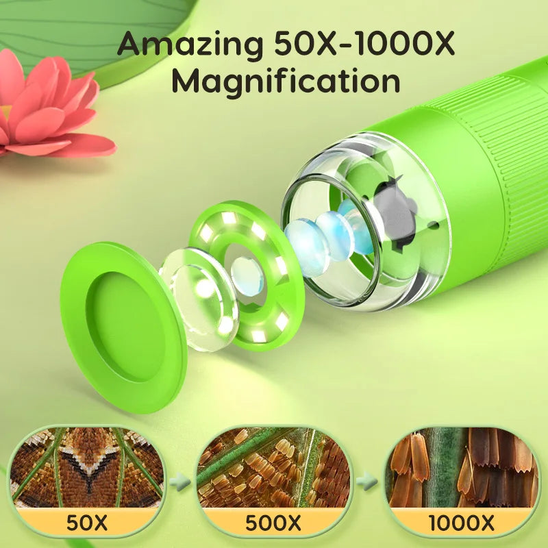 Microscopio digital para niños 1000X Microscopio de mano con luces LED USB