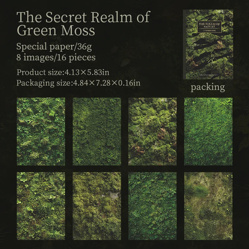 16 Sheets Nature Green Moss Theme Specialty Paper | Scrapbooking and Card Making Paper Pack