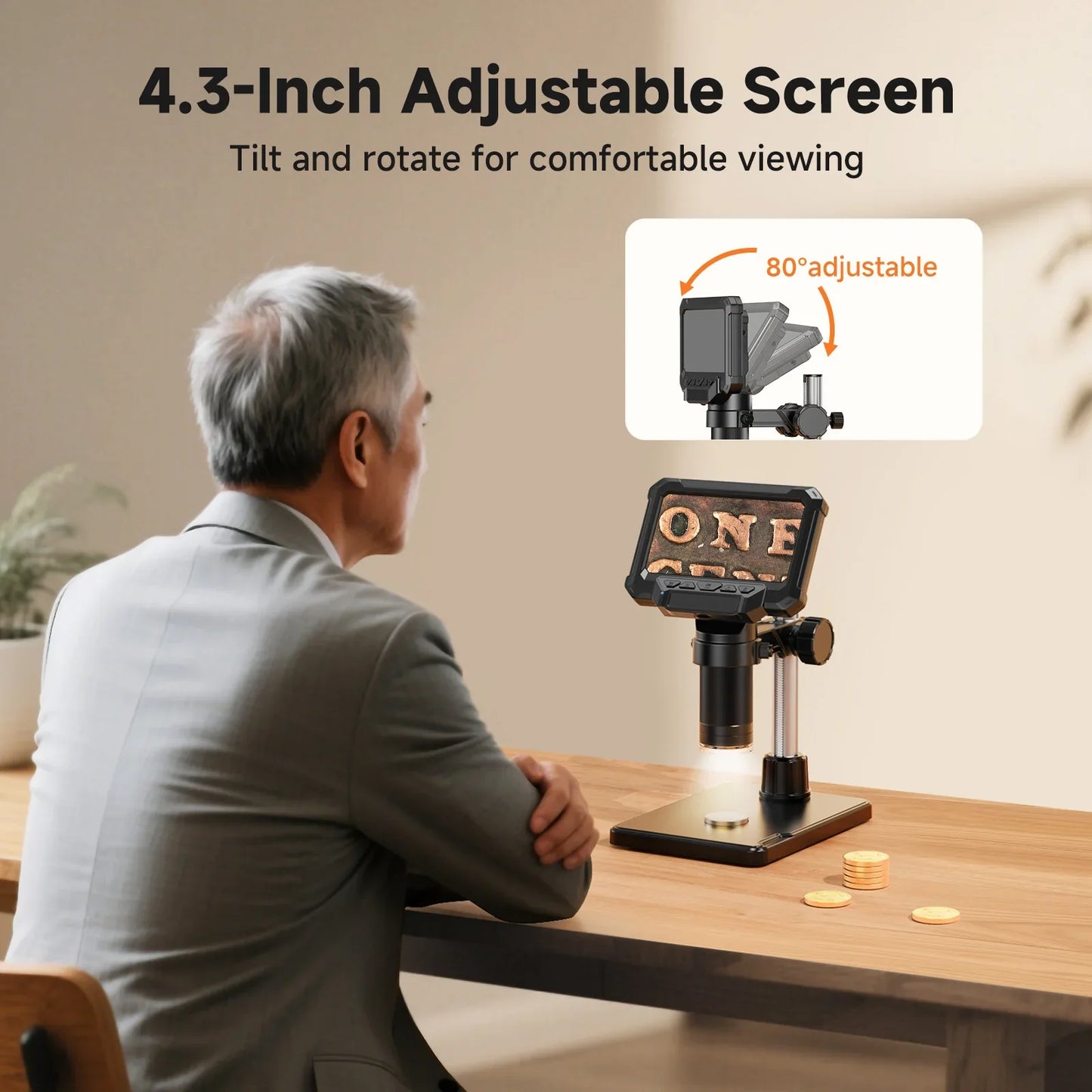 1600X Digital Microscope 4.3 Inch IPS Screen Coin Magnifier 1080P LED