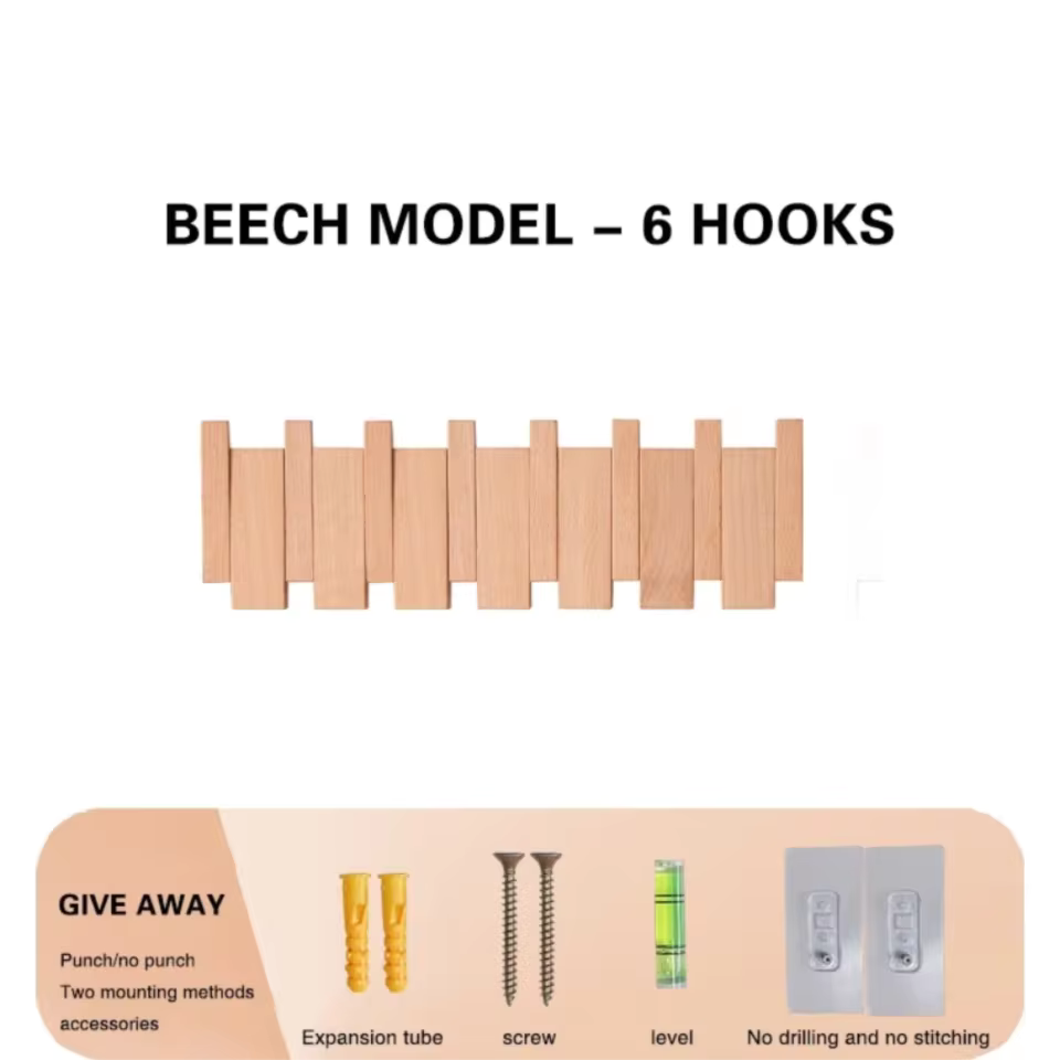 Wooden Piano Coat Rack Wall Mounted Solid Wood Hooks 4 6 8 Hook Organizer