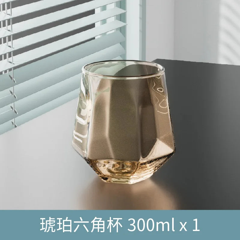 Gold Rim Hexagonal Crystal Glass | Elegant Whiskey & Wine Glass
