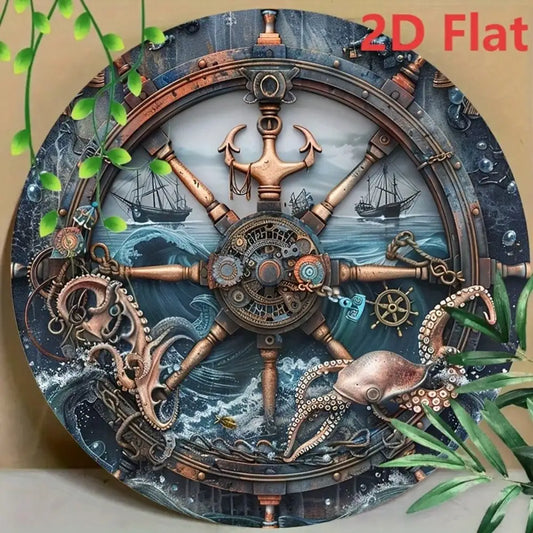 Steampunk Sailing Ship Tin Sign 8x8 Inch, Retro Metal Wall Art For Pub Bar Garage Decor