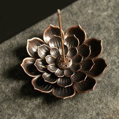 Lotus Flower Incense Burner | Metal Wax Melt Holder for Temple and Home