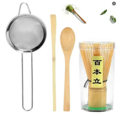 Ensemble de 4 fouets à matcha Fouet à matcha en bambou fait à la main Cuillère à thé traditionnelle Cuillère à thé profonde Passoire à thé Support de rangement transparent pour fouet