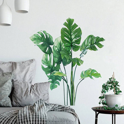 Large Tropical Green Plant Leaves Wall Stickers | Home Room Decor Palm Decal