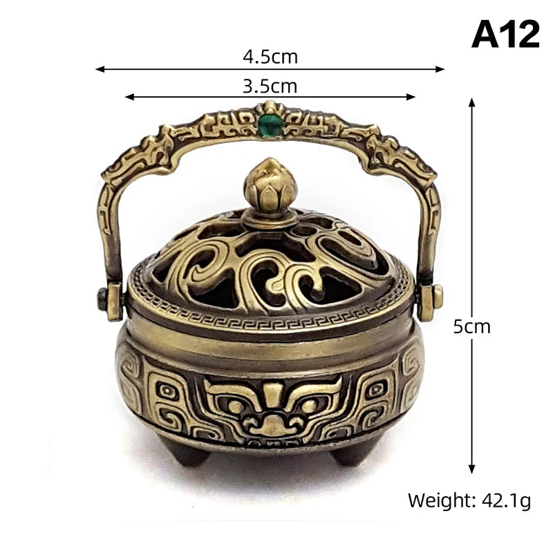 Alloy Lucky Incense Burner Bowl Incense Holder With Handle | Ancient Style Yoga Meditation Home Office Decor