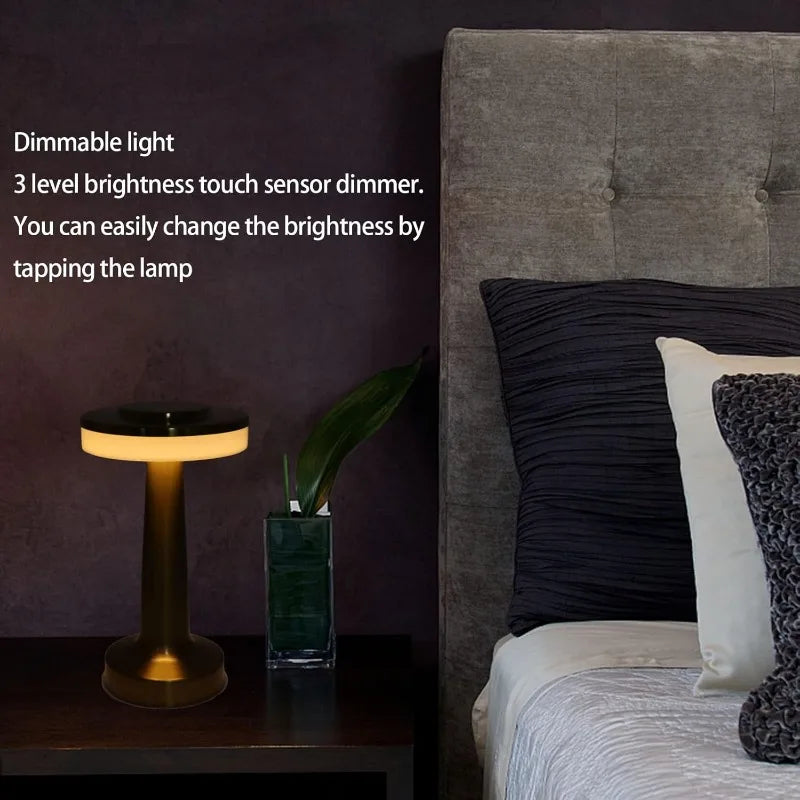 Metal Touch Table Lamp USB Rechargeable Portable Bedside Night Light for Bar