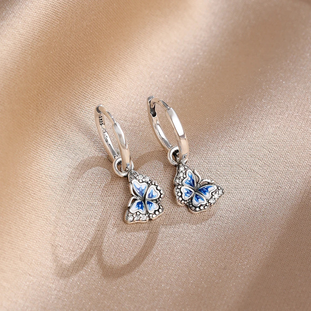 925 Silver Butterfly Heart Stud Earrings | Shining Zircon Jewelry Gift