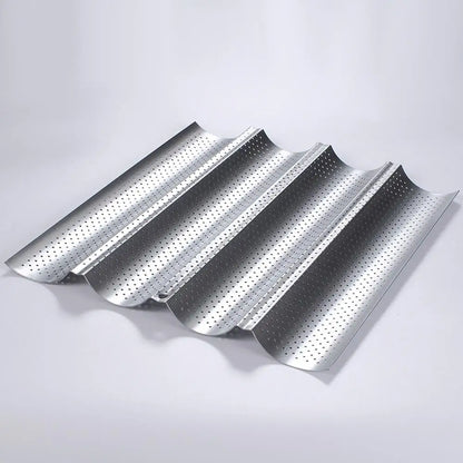 French Bread Baking Pan Nonstick Perforated Carbon Steel Baguette Pan French Bread 3/4 Wave Loaves Loaf Bake Mold Cooking Tray