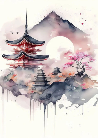 Póster japonés de flor de cerezo, montaña Fuji, puesta de sol, Tokio, lienzo impreso en HD, pintura artística de pared, imágenes, decoración del hogar