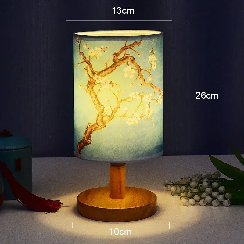 Lampe de table carrée à LED, dimmable, lampe de chevet avec abat-jour en tissu, décor de style chinois