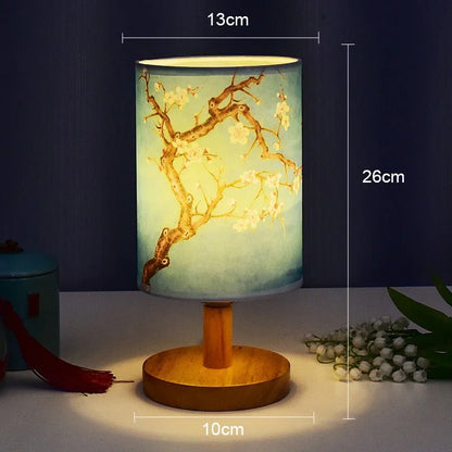Lampe de table carrée à LED, dimmable, lampe de chevet avec abat-jour en tissu, décor de style chinois