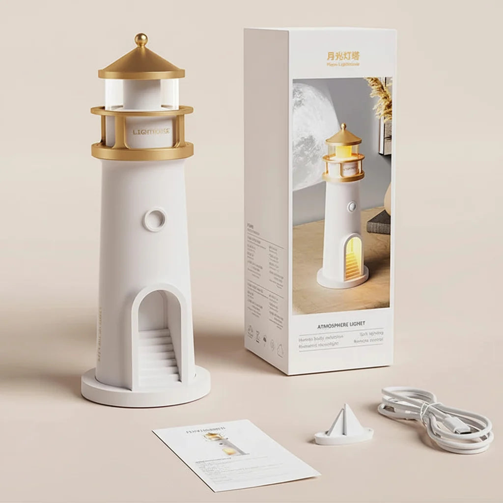 Moon Lamp Projection Lighthouse Night Light Bluetooth Music Remote Control Ambient Lamp