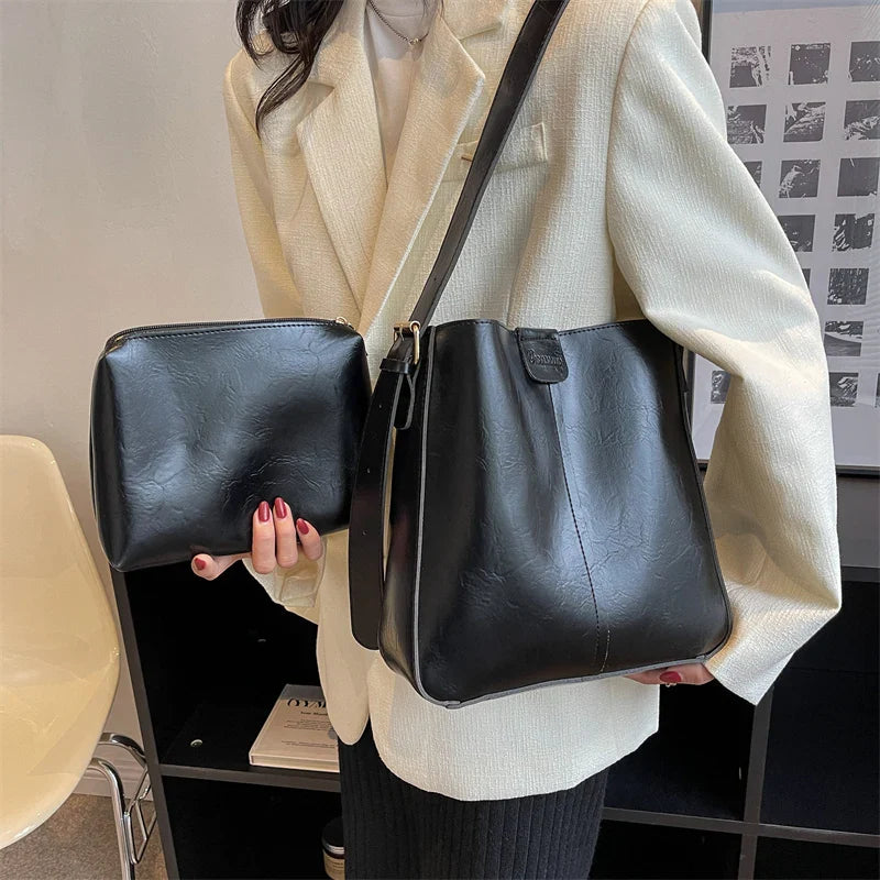 Bolso de hombro retro MOODS para mujer, con correa ancha, de piel sintética suave, bandoleras con monedero pequeño, gran capacidad, para compras