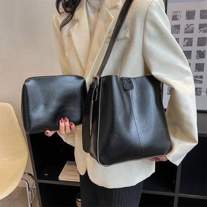 Bolso de hombro retro MOODS para mujer, con correa ancha, de piel sintética suave, bandoleras con monedero pequeño, gran capacidad, para compras