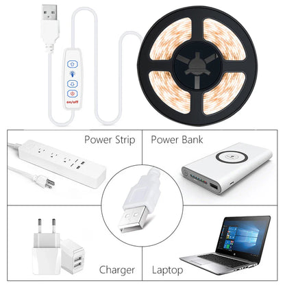 COB LED Strip Lights 5V USB Dimmable | 320 LEDs/m Flexible Ribbon for Kitchen Cabinet Mirror Bedroom