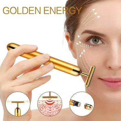 Energy 24K Gold T Beauty Bar Facial Roller Massager T-Shape Energy Beauty Bar Pulse Firming Face Massage Lift Tool