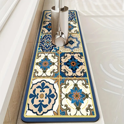 Retro Pattern Diatom Mud Faucet Mat – Absorbent Sink & Countertop Pad