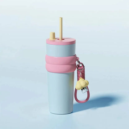 24oz Insulated Travel Mug with Handle and Straw Lid | Stainless Steel Vacuum Cup