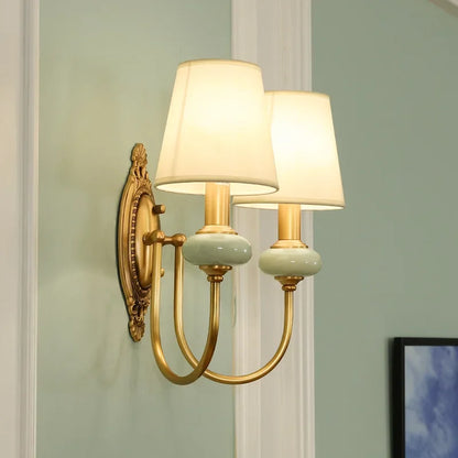 American Style Copper Wall Lamp Ceramic Bedside Sconce Antique Decor Light