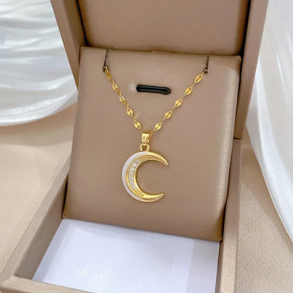 Crescent Moon Pendant Necklace | Vintage Stainless Steel Choker for Women