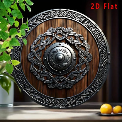 Décoration murale plate 2D en métal, bouclier Viking nordique avec nœuds celtiques, marron foncé, pour maison, bureau, bar, café