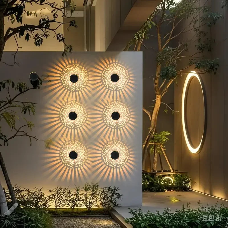 Solar Wall Light Hollow Outdoor LED Lamp Front Door Courtyard Holiday Decor