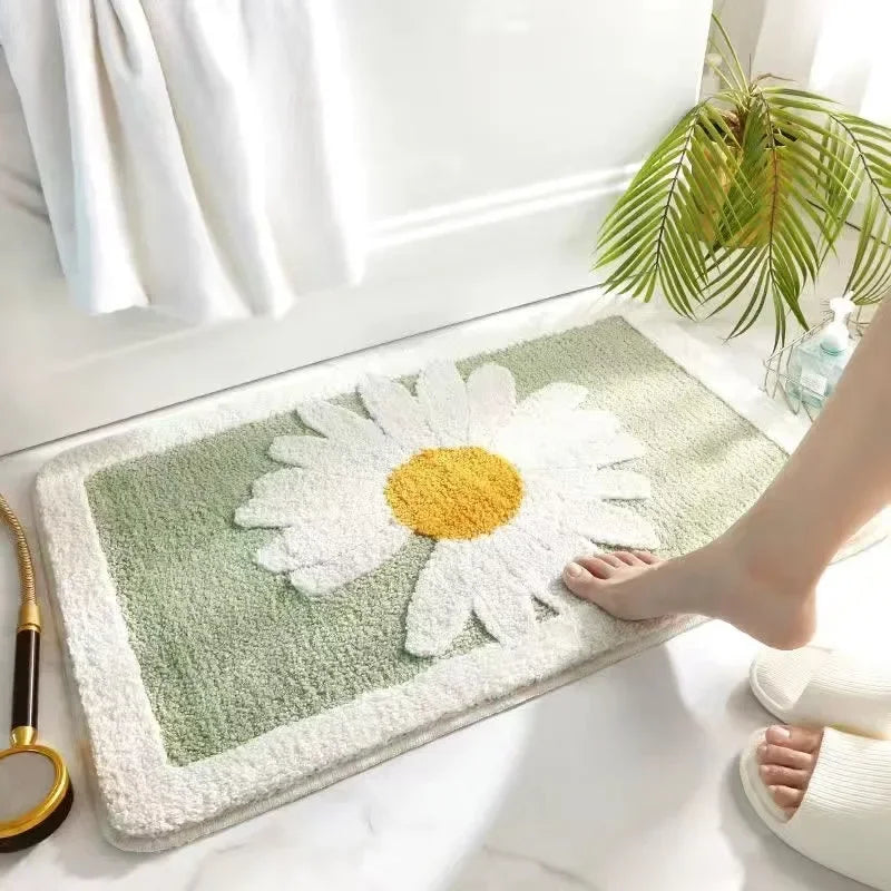 VIKAMA | Tapis en imitation cachemire à motif floral frais - Antidérapant, Tapis de bain absorbant/Paillasson de salon/Tapis de sol polyvalent