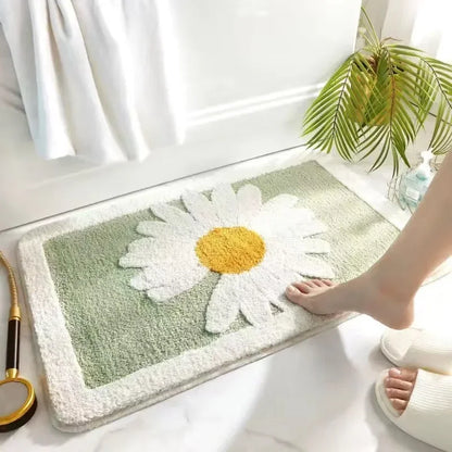 VIKAMA | Tapis en imitation cachemire à motif floral frais - Antidérapant, Tapis de bain absorbant/Paillasson de salon/Tapis de sol polyvalent