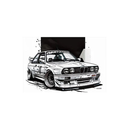Voiture de sport E30, Graffiti de voiture de course de luxe, Art mural, Affiche imprimée sur toile HD, Décoration de maison, de salon, de chambre