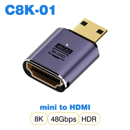 HDMI-Compatible Adapter | Mini and Micro HDMI to HDMI 2.1 Converter 48Gbps 8K60Hz 4K120Hz