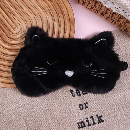 Solid Color Plush Sleep Mask for Naps | 3D Cute Blackout Eye Cover with Adjustable Strap