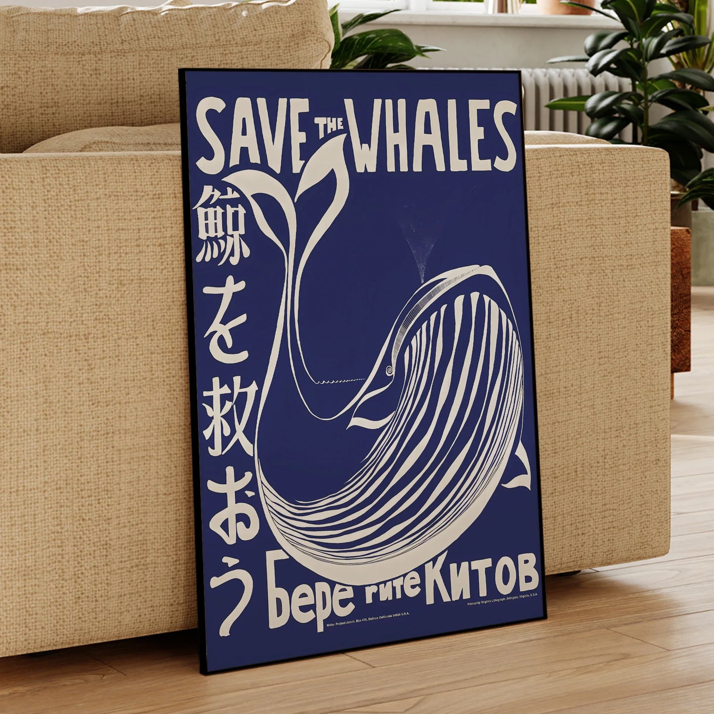 Moderne Style Japonais Bleu Rétro Save The Whales Impressions D'Art Murales Peinture Sur Toile Affiche Photo Pour Salon Décoration Intérieure