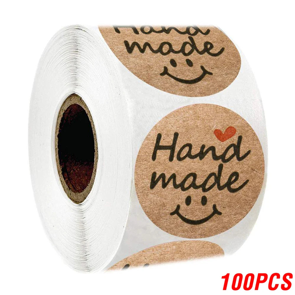 Vintage Kraft Paper Stickers | Handmade With Love Thank You Labels for Packaging and Gifts