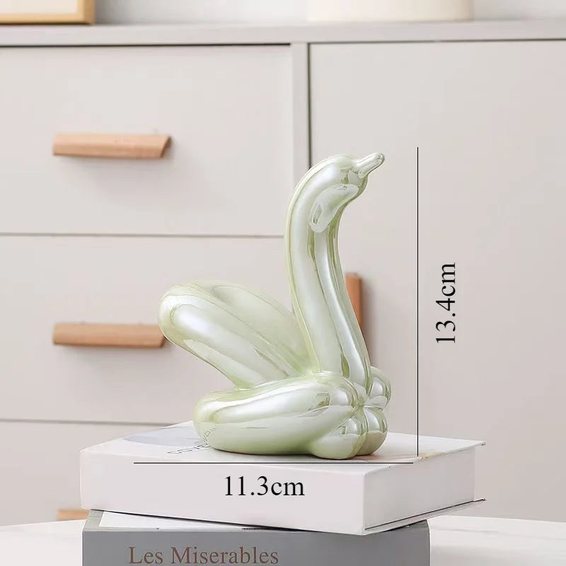 13.4cm Mini Créatif Ballon Cygne Abstrait Céramique Ornement Sculpture Bureau Statue Maison Bureau Accessoires Décoration Cadeau