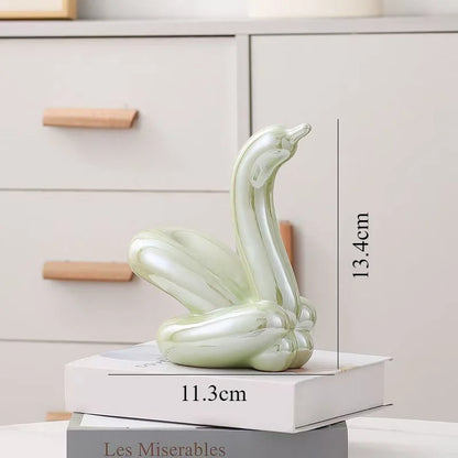 13.4cm Mini Créatif Ballon Cygne Abstrait Céramique Ornement Sculpture Bureau Statue Maison Bureau Accessoires Décoration Cadeau