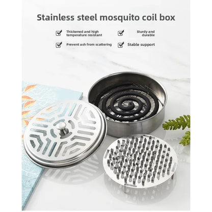 Stainless Steel Mosquito Coil Holder with Lid | Fireproof and Portable