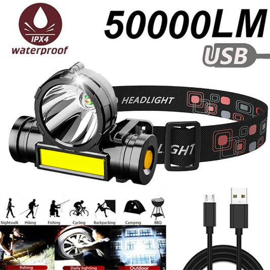Rechargeable Headlight with COB LED | Waterproof Fishing and Camping Headlamp