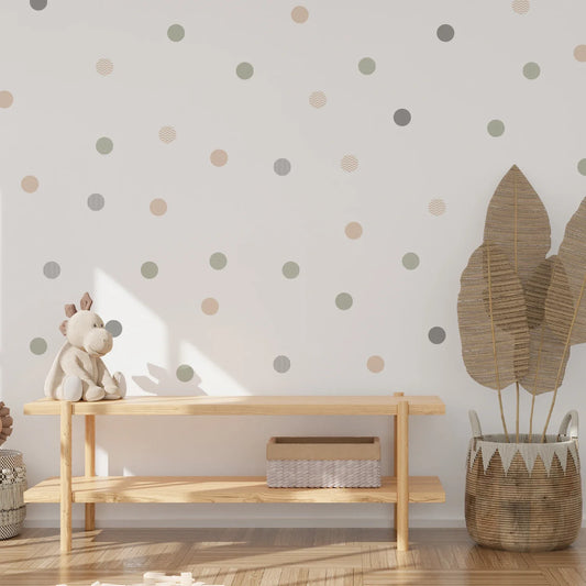 Boho Green Ripple Polka Dots Wall Stickers | Removable Vintage Garden Decor for Kids and Living Room