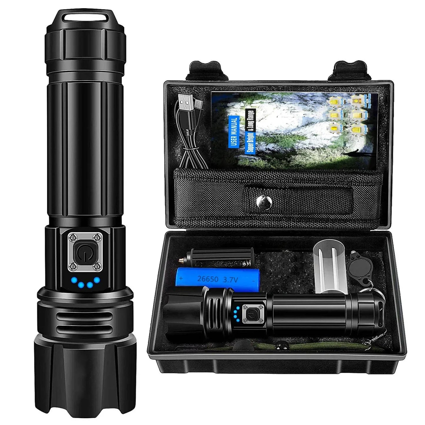 Rechargeable High Lumen LED Flashlight Waterproof 5 Modes Bright Torch