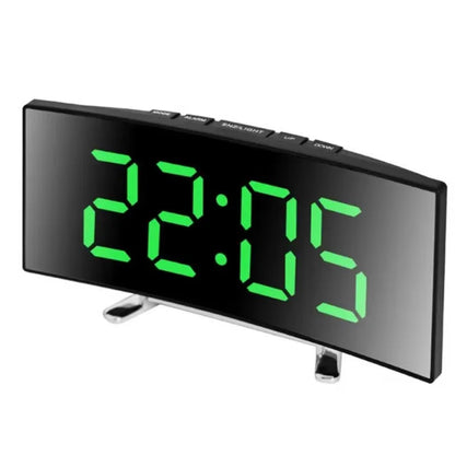 LED Mirror Alarm Clock Large Curved Digital Desktop Smart Silent Living Room