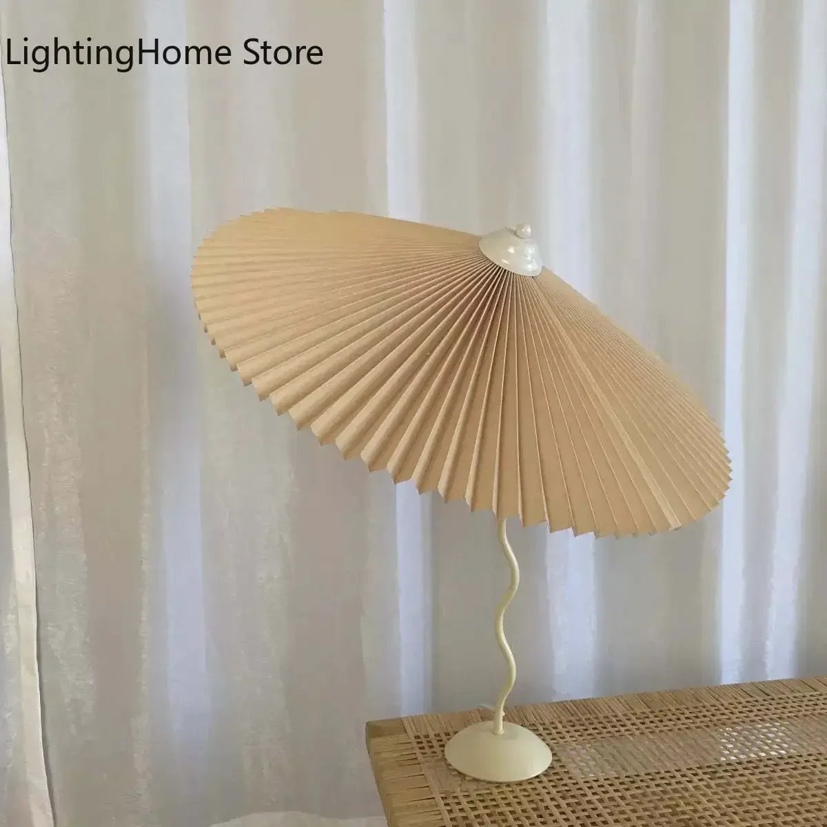 Lampe de table style rétro plissée, abat-jour parapluie, nordique médiéval coréen, pour chambre principale, lampe de chevet pivotante en fer forgé, livraison directe.