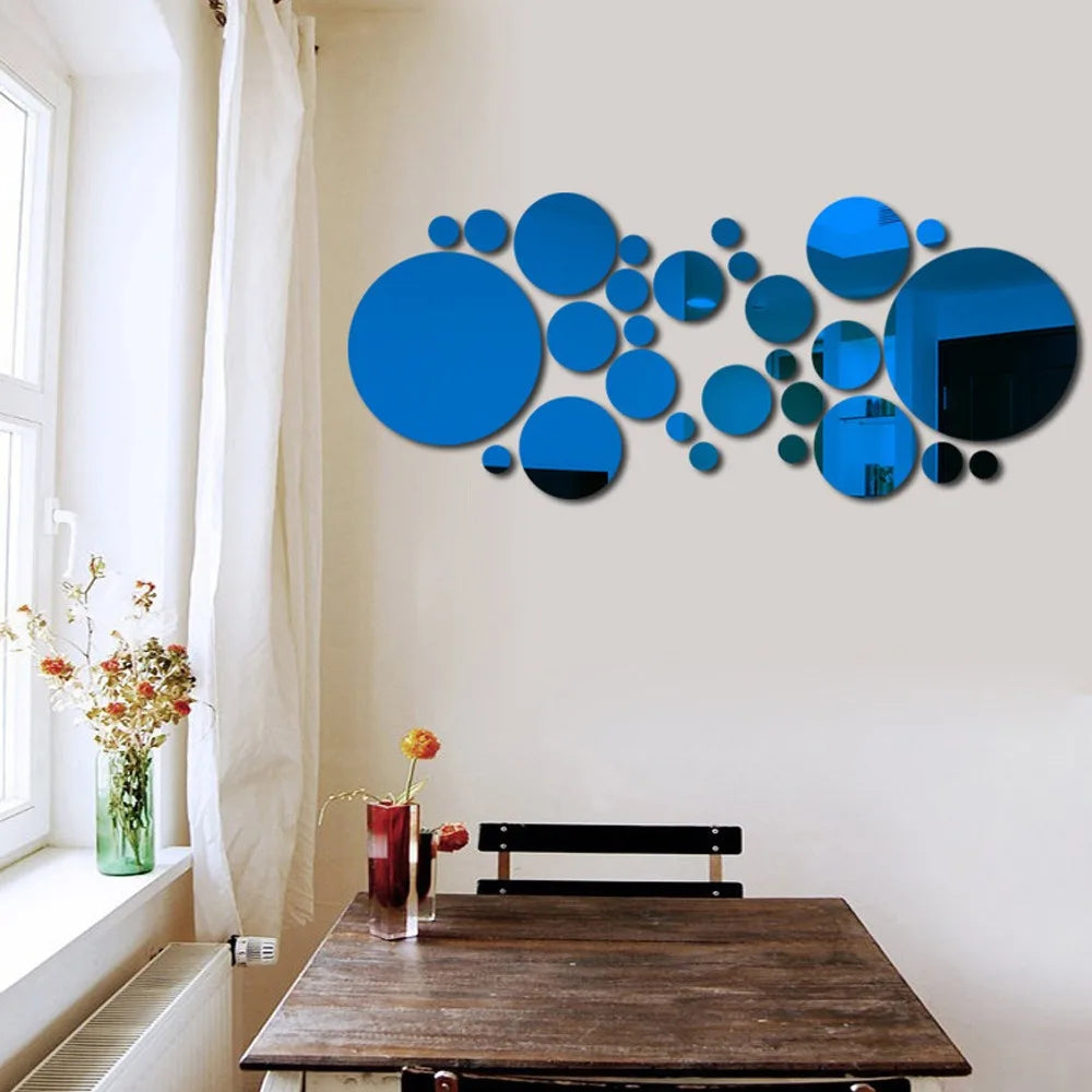 26pcs Round Acrylic Mirror Stickers | Self-Adhesive Wall Decor for Bathroom and Kitchen