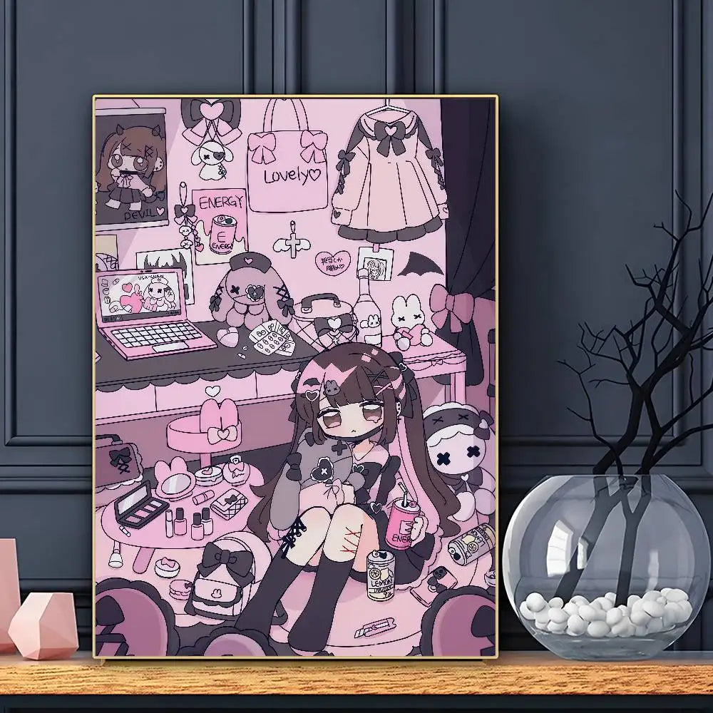 Cartel bonito de anime J-Jirai Kei, impresión artística de pared, impermeable, para hogar, sala de estar, dormitorio, bar, decoración estética