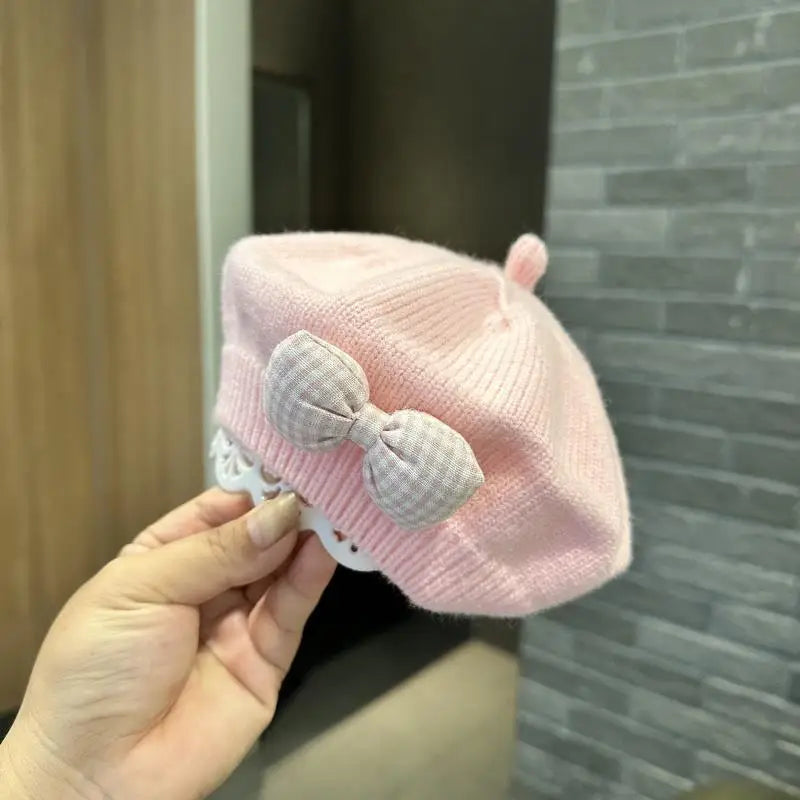 Kids Knitted Beret with Bow | Winter Hat for Baby Girls and Toddlers